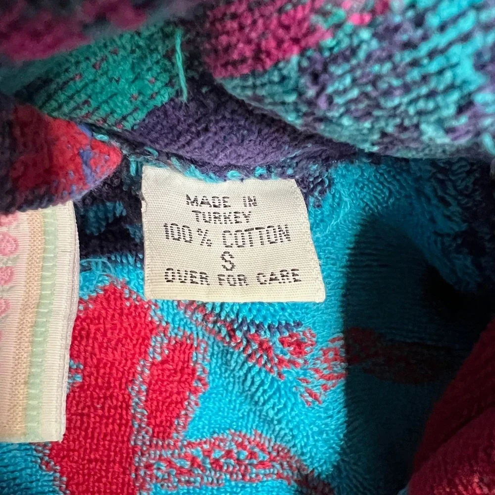 Vintage TJ Lawford Turkish‎ Cotton Terry Cloth Robe Colorful Print Belted Size S
